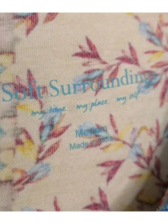 Soft Surroundings Size M Tunic Top Fifi Embroidered Boho Bell Sleeve Blue Floral - Picture 3 of 7